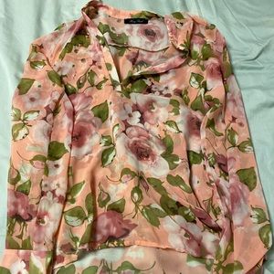 Honey Punch Shear Floral Long Sleeve Blouse